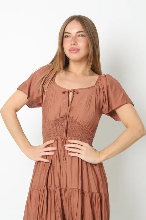 Vestido RANHI LINO Frunce manga Corta GU8960