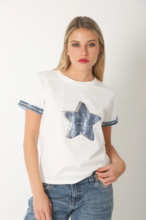Remera AZZURA STAR C/ Relieve y Strass GU5117