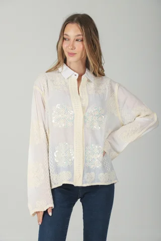 Camisa FEMME Bordada con Lentejuelas GU8000 - Vista 6