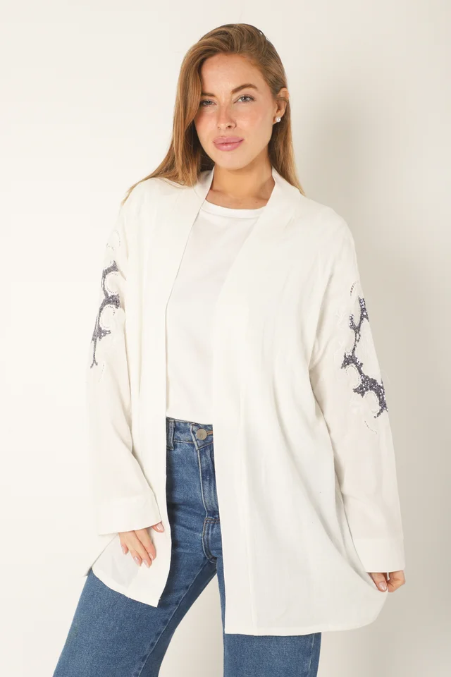 Kimono KEANE Lino Grueso Bordado c/ Lentejuelas GU94666