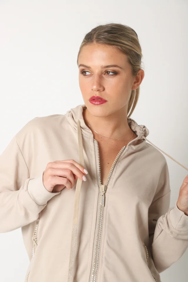 Campera Siena Beige Algodon con Cierres con Brillos GUK166