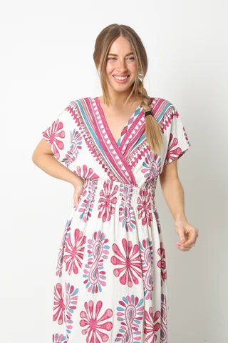 Vestido BOMBAI Cruzado LINO Estampado Flores GU5766 - Vista 4