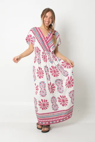 Vestido BOMBAI Cruzado LINO Estampado Flores GU5766 - Vista 1