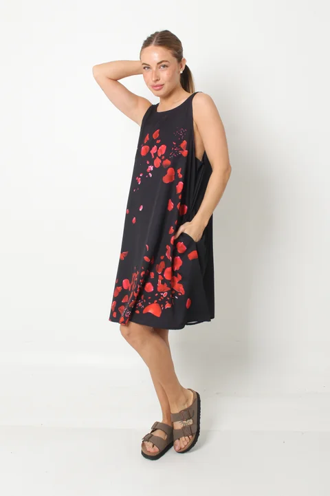 Vestido Menorca Petalos Rojos c/ Bolsillos GU249