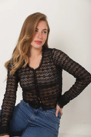 Blusa Top SALONIA ENCAJE ELASTIZADO GUK70075 - Vista 3