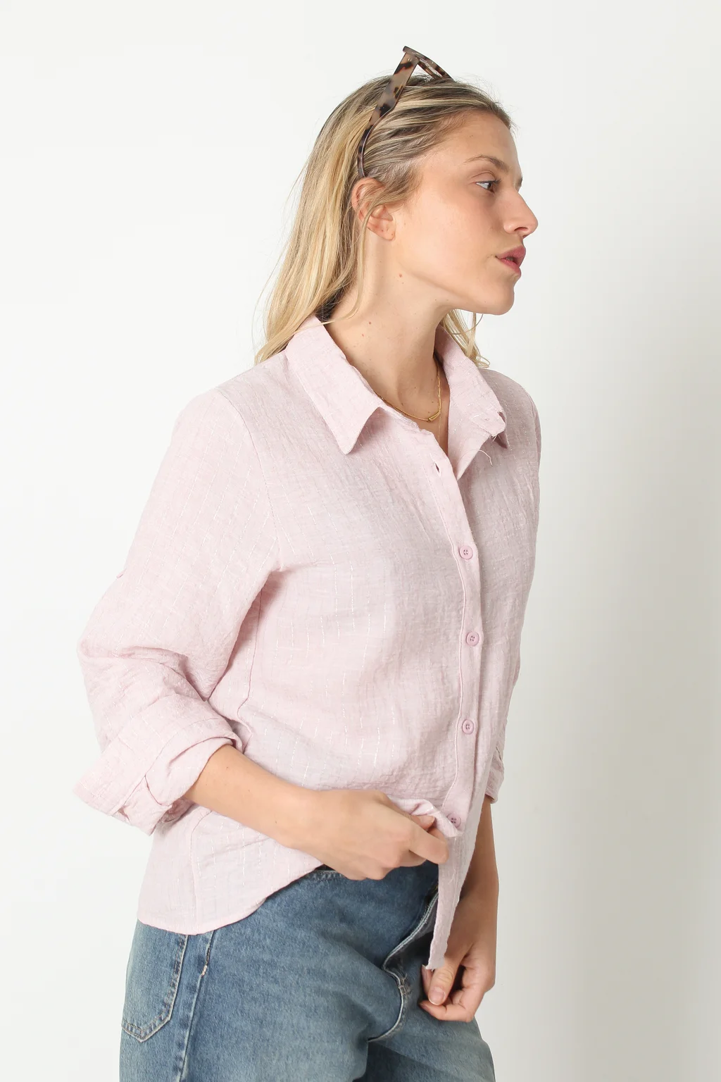 Camisa LINED LINO c/ Rayita de Lurex GU5156