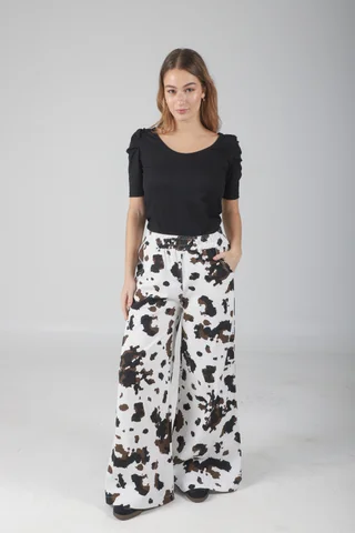 Pantalon Vaca Ancho de Gabardina con Bolsillos - Vista 5