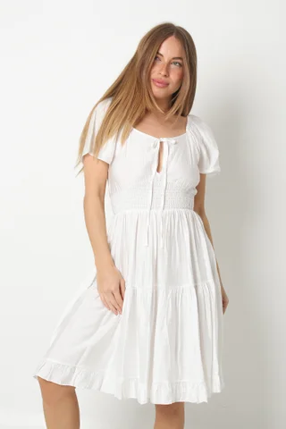 Vestido RANHI LINO Frunce manga Corta GU8960 - Vista 5