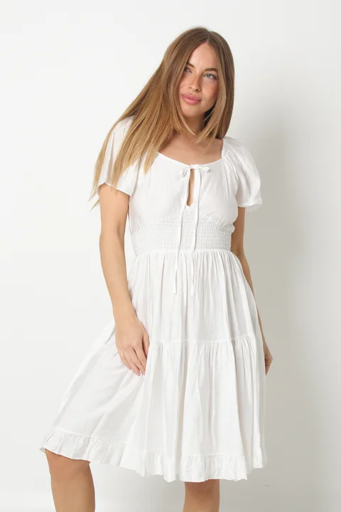 Vestido RANHI LINO Frunce manga Corta GU8960