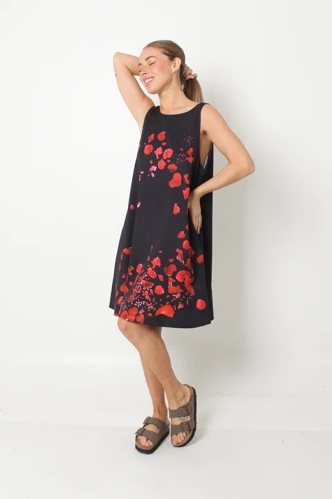 Vestido Menorca Petalos Rojos c/ Bolsillos GU249