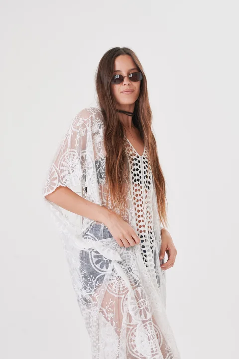 Vestido Tunica Bangalore Tull Bordado GUCH566