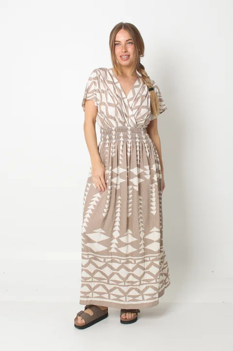 Vestido BOMBAI Cruzado LINO Estampado Triangulo GU5766