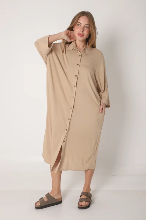 Vestido Camisero RAYSAR LINO C/ Bolsillos