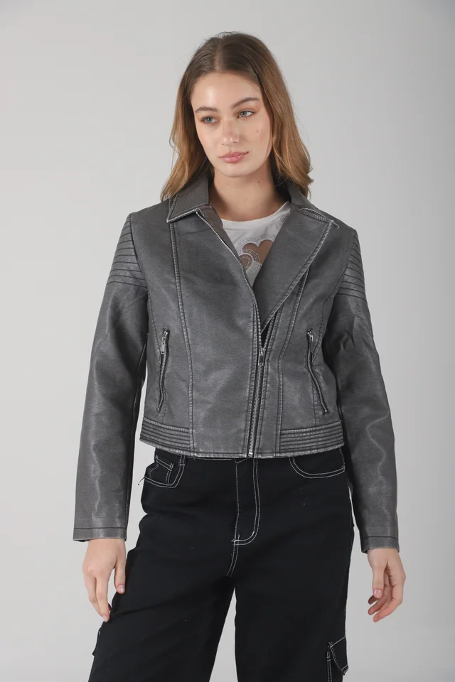 Campera Cartney Grey Cruzada Eco Cuero GU78304