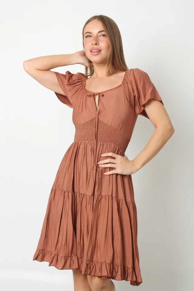 Vestido RANHI LINO Frunce manga Corta GU8960