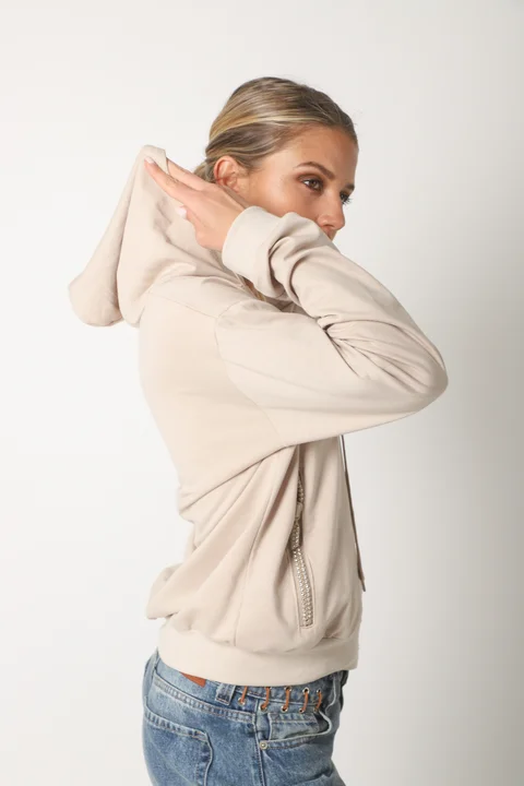 Campera Siena Beige Algodon con Cierres con Brillos GUK166