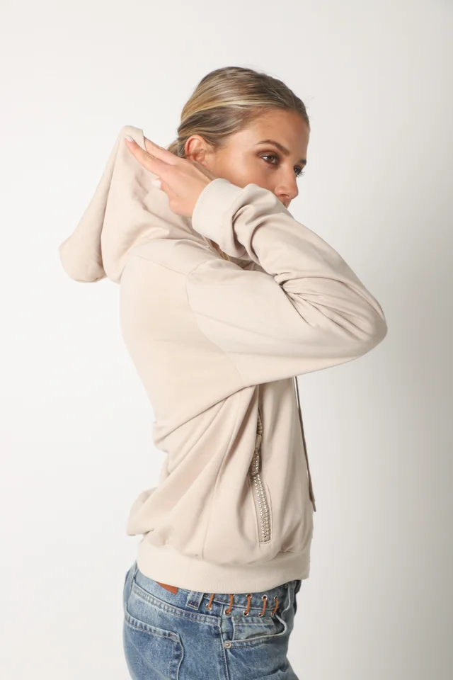 Campera Siena Beige Algodon con Cierres con Brillos GUK166