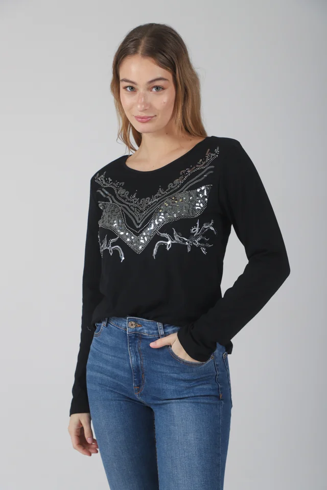 Remera Sound Manga Larga c/ Lentejuelas GUK70043