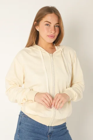 Campera Siena Beige Algodon con Cierres con Brillos GUK166 - Vista 3