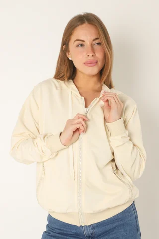 Campera Siena Beige Algodon con Cierres con Brillos GUK166 - Vista 6