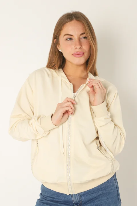 Campera Siena Beige Algodon con Cierres con Brillos GUK166