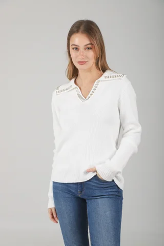 Sweater Bonjour Tipo Chomba C/ Tachas en Cuello GUL652 - Vista 1