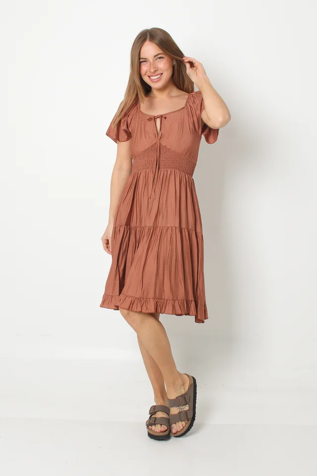 Vestido RANHI LINO Frunce manga Corta GU8960