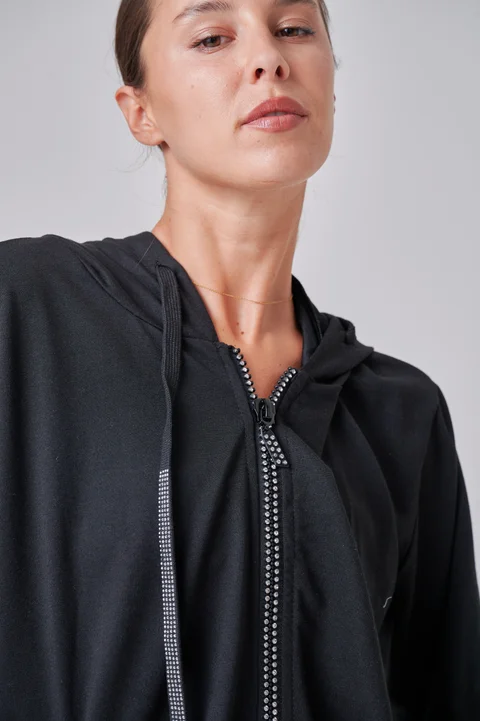 Campera Siena Black Algodon con Cierres con Brillos GUK166