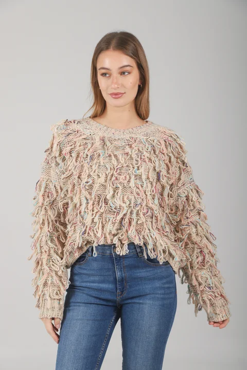 Sweater MALIBU Tejido Grueso c/ Flecos GUL74222