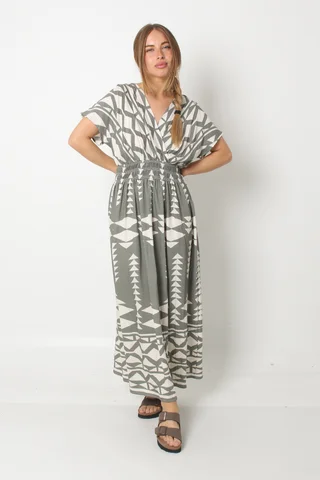 Vestido BOMBAI Cruzado LINO Estampado Triangulo GU5766 - Vista 4