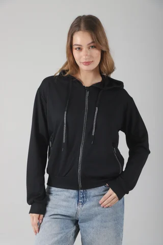 Campera Siena Black Algodon con Cierres con Brillos GUK166 - Vista 6