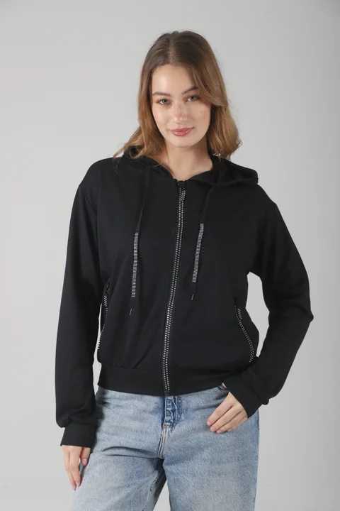 Campera Siena Black Algodon con Cierres con Brillos GUK166