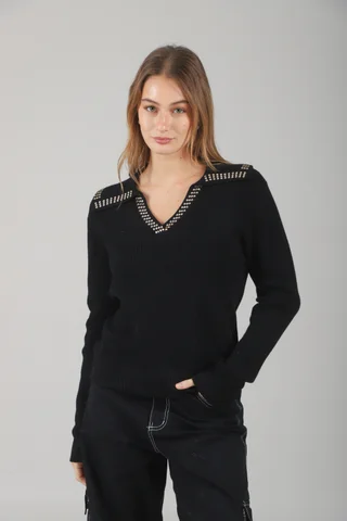 Sweater Bonjour Tipo Chomba C/ Tachas en Cuello GUL652 - Vista 5