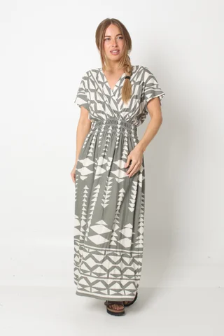 Vestido BOMBAI Cruzado LINO Estampado Triangulo GU5766 - Vista 3