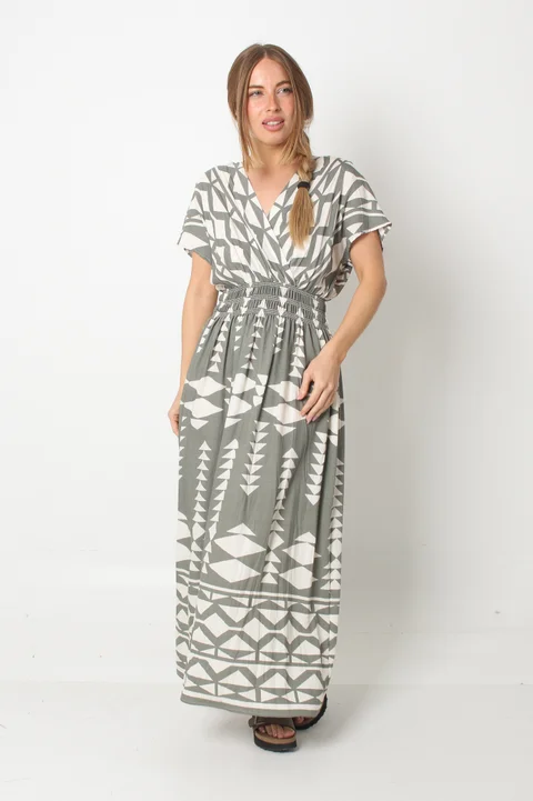 Vestido BOMBAI Cruzado LINO Estampado Triangulo GU5766