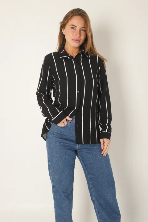Camisa Freda Crepe Raya Intercalada