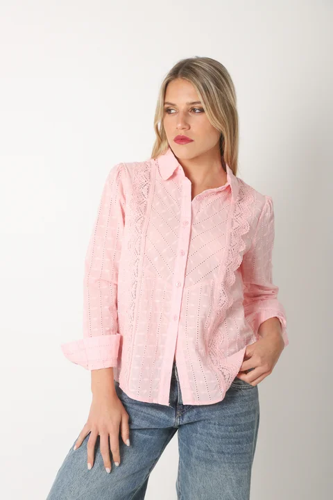 Camisa BEZZ Bordada Con Guipiur GUK70195