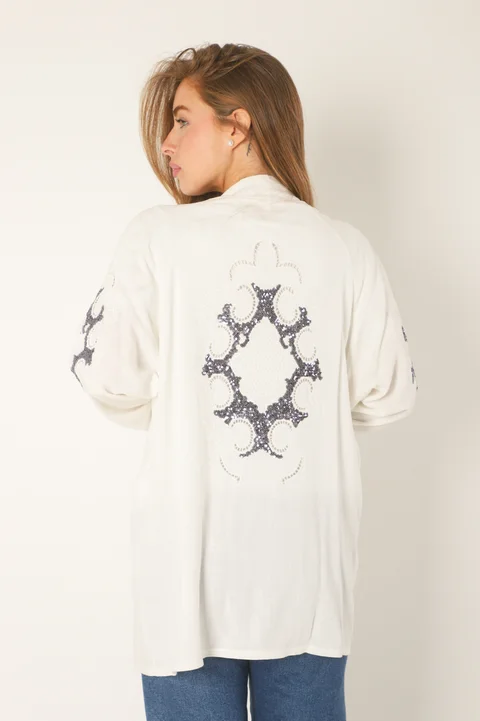Kimono KEANE Lino Grueso Bordado c/ Lentejuelas GU94666