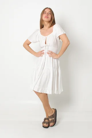 Vestido RANHI LINO Frunce manga Corta GU8960 - Vista 4