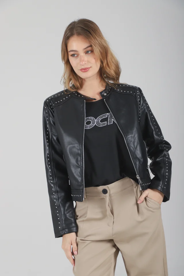 Campera Atenas Ecocuero con Tachas GU78305