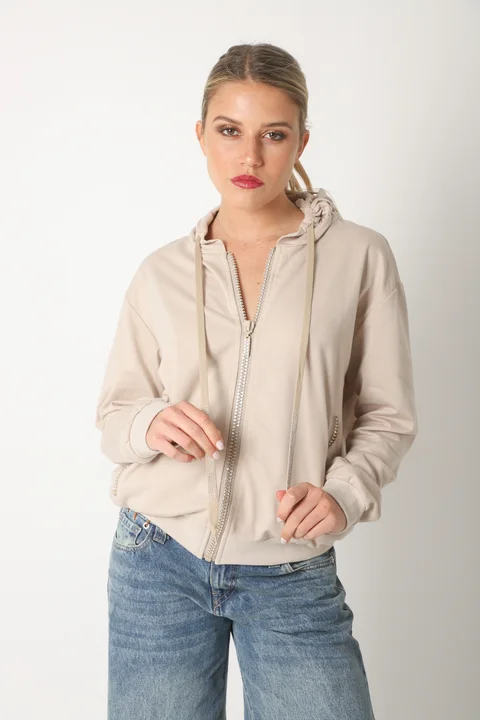 Campera Siena Beige Algodon con Cierres con Brillos GUK166
