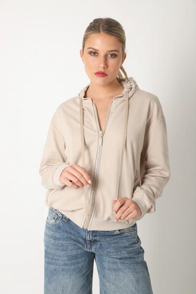 Campera Siena Beige Algodon con Cierres con Brillos GUK166