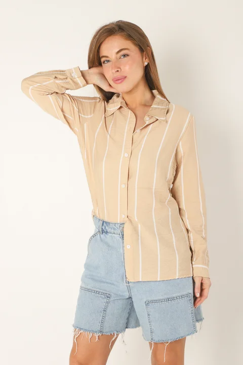 Camisa Freda Crepe Raya Intercalada