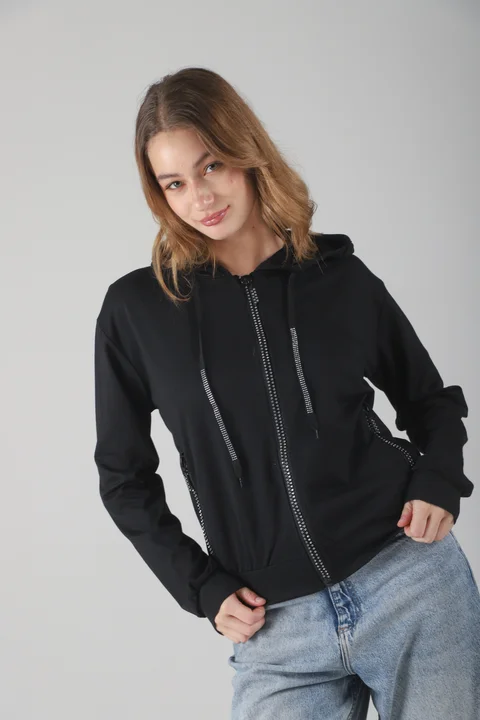 Campera Siena Black Algodon con Cierres con Brillos GUK166