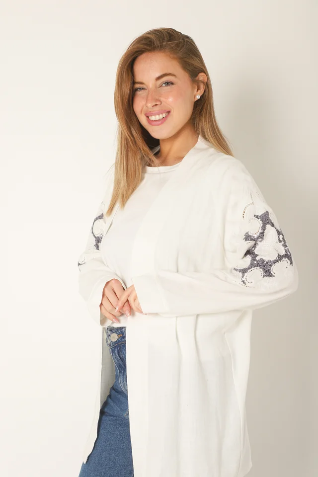 Kimono KEANE Lino Grueso Bordado c/ Lentejuelas GU94666