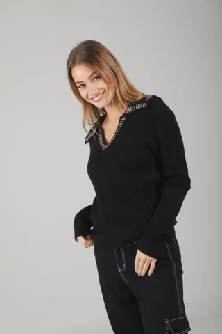 Sweater Bonjour Tipo Chomba C/ Tachas en Cuello GUL652 - Vista 6