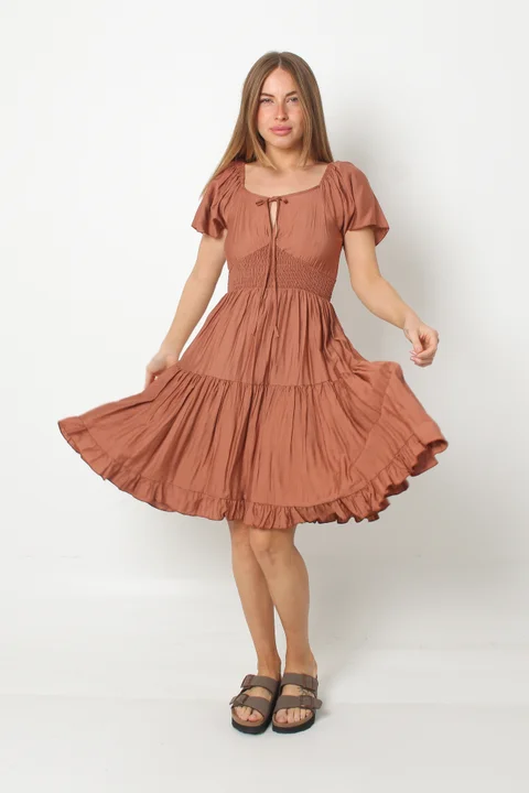 Vestido RANHI LINO Frunce manga Corta GU8960