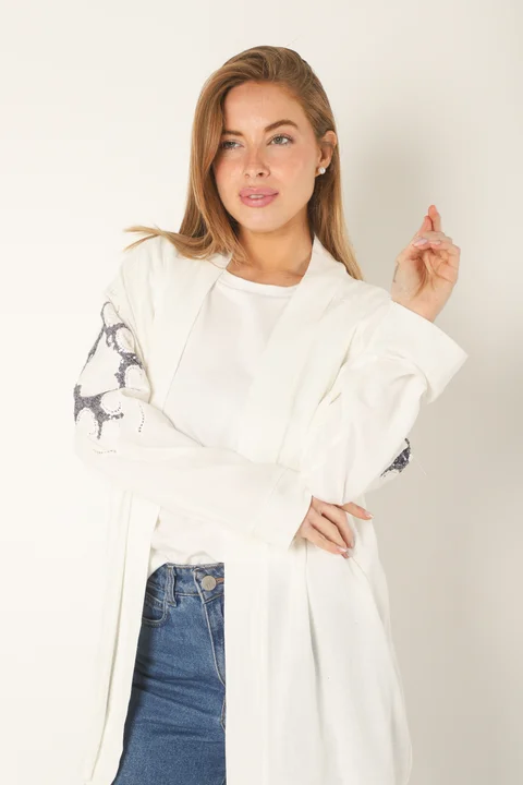 Kimono KEANE Lino Grueso Bordado c/ Lentejuelas GU94666