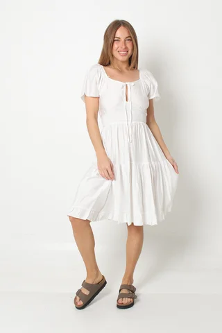 Vestido RANHI LINO Frunce manga Corta GU8960 - Vista 3