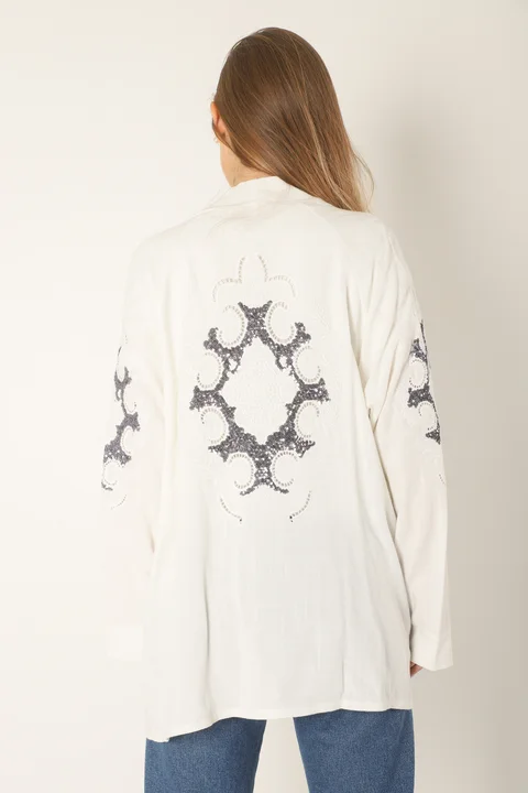 Kimono KEANE Lino Grueso Bordado c/ Lentejuelas GU94666